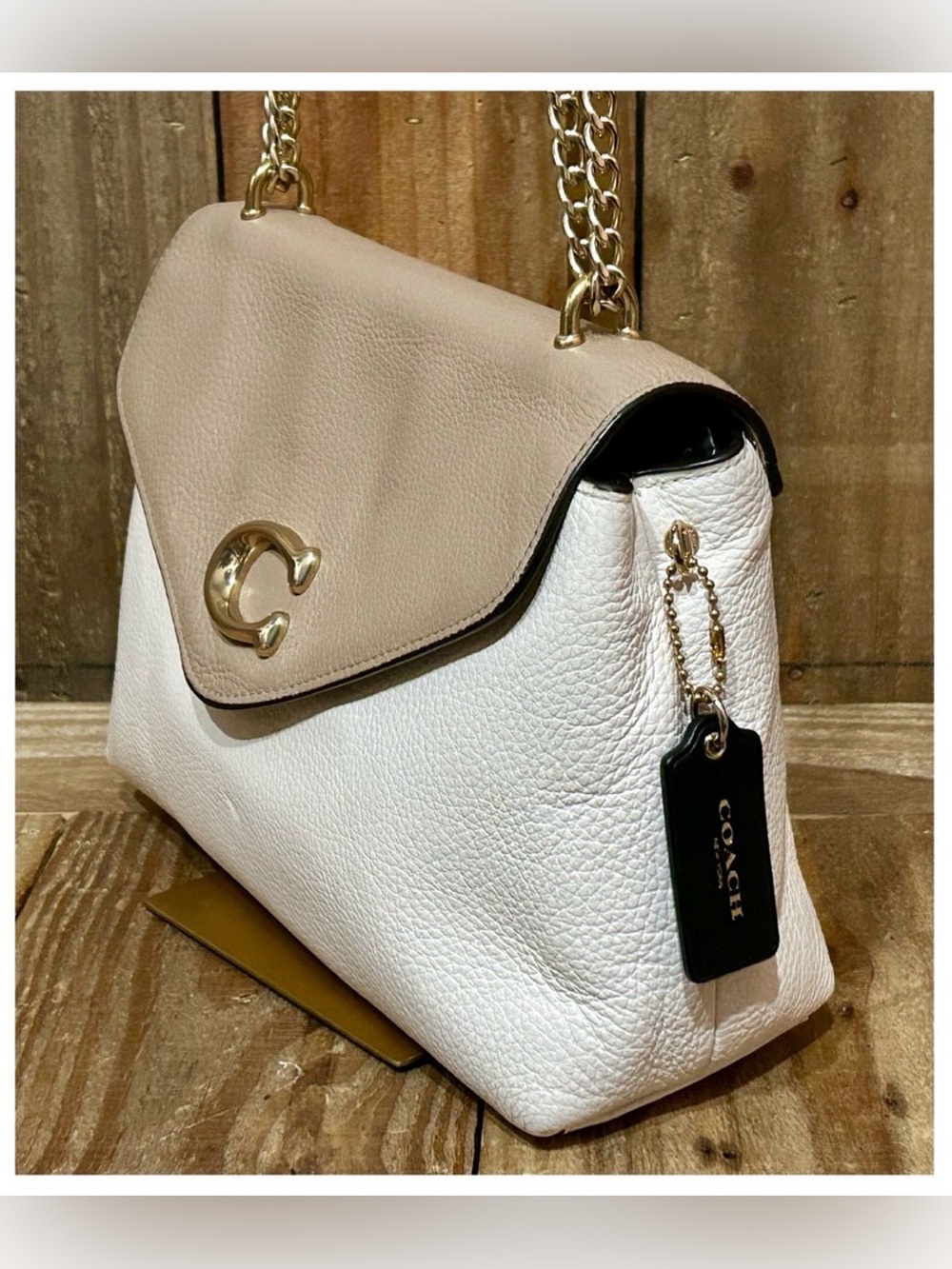 Coach Two-Tone Cream and White Shoulder Bag with Signature Pouch